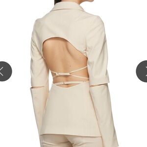 Jaqcmeus Cream Open-Back Blazer with Strap Detail